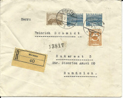 Österreich 1934, 5+10+ Paar 50 Gr. Auf Einschreiben Brief V. Reutte N. Rumänien - Covers & Documents