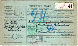 GB 1915, Formular Parcel Dispatch Note V. FULHAM I.d. Schweiz. Porto  - Altri & Non Classificati