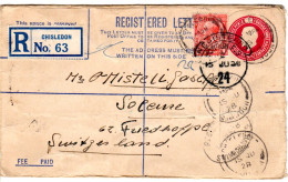 GB 1928, 1d Zusatzufr. Auf 4 1/2d Reko-Ganzsache Brief V. Chisledon I.d. Schweiz - Autres & Non Classés