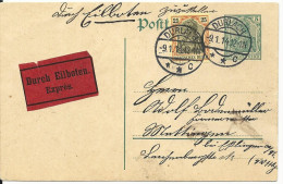 DR 1914, 25 Pf. Zusatzfr. Auf Eilboten Ganzsache V. Durlach - Covers & Documents