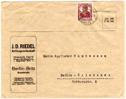 DR 1920, 15 Pf. M. Perfin Firmenlochung Auf Chemie Fabrik Brief V. Berlin Britz - Lettres & Documents