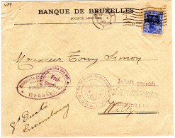 Belgien 1917, 20 Pf. Auf Brief M. U.a. BANK ZENSUR V. Brüssel N. Luxemburg  - Occupation 1914-18