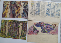 Lot 5 Dessins Gouache Projets De Décors De Theatre Arbres Rochers  De Mack Strasbourg - Tekeningen