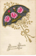 FANTAISIE BRODEE SOIE #FG56975 PARAPLUIE ET ROSE BONNE ANNEE DORURE - Embroidered