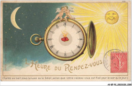 AV-BFP2-0982 - ANGE - L'heure Du Rendez-vous - Carte Gaufrée, Vendue En L'état SOLEIL LUNE MONTRE GOUSSET - Engel