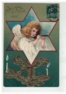 ANGE ANGELOT #16443 ANGE SOUFFLANT DANS UNE FLUTE ETOILE CARTE GAUFREE JOYEUX NOEL - Angels