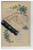 NOEL SAINT NICOLAS #17510 BONNET ET FLEURS BONNET BLANC ET BLEUE MYOSOTIS PEINT A LA MAIN - Nikolaus