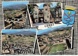 66 CERET #20649 VUES MULTIPLES AERIENNE STADE TERRAIN FOOTBALL RUGBY BLASON - Ceret