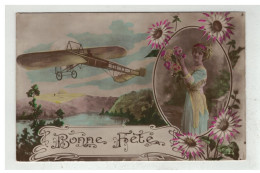 AVIATION #18384 AVION PLANE BONNE FETE MONOPLAN FEMME ART NOUVEAU - ....-1914: Précurseurs