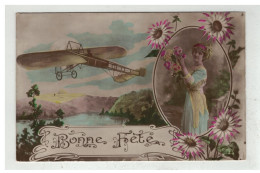 AVIATION #18384 AVION PLANE BONNE FETE MONOPLAN FEMME ART NOUVEAU - ....-1914: Precursori