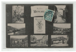 69 BEAUJEU #12083 SOUVENIR DE .... VUES MULTIPLES FILEUSE ATTELAGE BLASON - Beaujeu