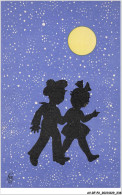 AV-BFP2-0307 - SILHOUETTES - Deux Enfants Se Promenant Dans Une Nuit étoilée - Silhouetkaarten