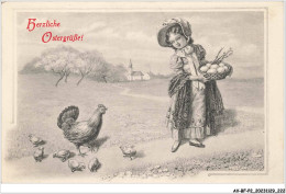 AV-BFP2-0299 - VOEUX - Herzliche Ostergrübe - Jeune Femme Portant Un Panier, Sous Le Regard D'une Poule - Ostern