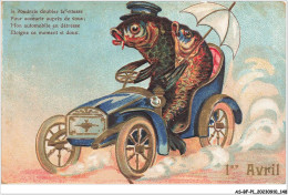 AS#BFP1-0075 - Animaux - Poisson Dans Une Voiture - 1er Avril - Carte Gaufrée - Vissen & Schaaldieren