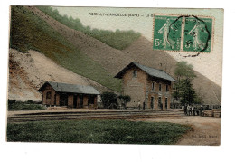 27 ROMILLY Sur ANDELLE, La Gare. Papier Colorisé Granulée, En Soie Tramé. Très Rare Et Très Bon état. - Sonstige & Ohne Zuordnung