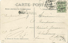 SUISSE  CARTE 5c  MARQUE LINEAIRE CHAUX DE FONDS + AMBULANT N° 10 POUR  CHERBOURG ( MANCHE )  DE 1906 LETTRE COVER - Covers & Documents