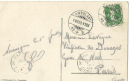 SUISSE  CARTE 5c   AMBULANT N° 9 POUR  PARIS DE 1909 LETTRE COVER - Storia Postale