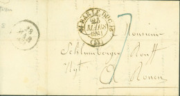 Lettre Avec échantillon De Tissus Meuse CAD T12 Bar Le Duc 25 MARS 1831 Taxe Manuscrite Bleue 7 Pour Rouen - 1801-1848: Vorläufer XIX