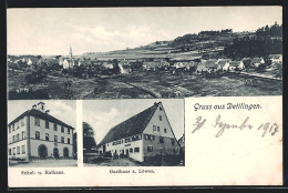 AK Dettlingen, Gasthaus Z. Löwen, Schul- U. Rathaus, Ortsansicht  - Autres & Non Classés