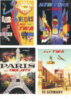 4 POSTCARDS  AVIATION ADVERTISING  T.W.A. - Publicidad