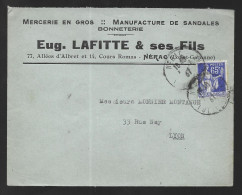 Nérac 1937. Enveloppe à En-tête De La Mercerie E. Lafitte & Ses Fils, Voyagée Vers Lyon (AS) - 1921-1960: Modern Period