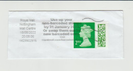 United Kingdom 2022 2nd Class With Barcode With 'use Up Non-barcoded Stamps' Slogan Tied On Piece - Cartas & Documentos