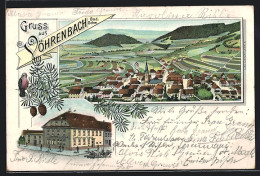 Lithographie Vöhrenbach /Bad. Schw., Gasthaus Zum Kreuz, Ortsansicht Aus Der Vogelschau  - Autres & Non Classés