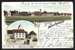 Lithographie Mönchweiler, Strassenpartie Mit Kirche, Ortsansicht  - Other & Unclassified
