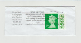 United Kingdom 2022 2nd Class With Barcode With 'use Up Non-barcoded Stamps' Slogan Tied On Piece - Usati