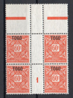 !!! TOGO, BLOC DE 4 DE LA TAXE 7 AVEC MILLESIME 1 NEUF ** - Unused Stamps