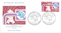 MADAGASCAR FDC 1974 CENTENAIRE U P U - Madagascar (1960-...)