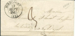 FRANCE CACHET MIRECOURT ( VOSGES ) + CURSIVE POUR VAL D' AJOL DE 1847 LETTRE COVER - 1801-1848: Precursors XIX