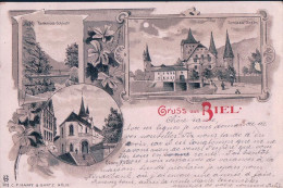 Gruss Aus Biel, Litho 3 Vues (701) Pli D'angle - Bienne