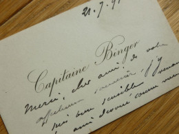 Louis Gustave BINGER (1856-1936) EXPLORATEUR Niger Sahara COTE IVOIRE. Autograph CDV Visiting Card / Carte De Visite. - Personaggi Storici
