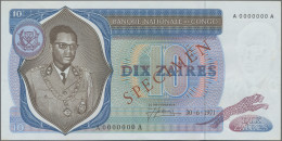 Congo: Congo Republic – KINSHASA, 10 Zaires 1971 SPECIMEN, P.15s, Tiny Dent Uppe - Sin Clasificación