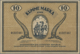 Estonia: Eesti Vabariigi, 10 Marka 1919, With Cloud Around Text "KÜMME MARKA" On - Estonia
