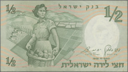 Israel: Bank Of Israel, Lot With 7 Banknotes, 1958-1960 Series, With ½, 2x 1, 5, - Israele