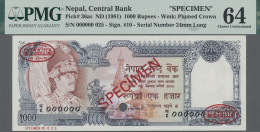 Nepal: Nepal Rastra Bank, 1.000 Rupees ND(1981) SPECIMEN, P.36as With Signature: - Népal