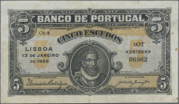 Portugal: Banco De Portugal 5 Escudos 1925, P.133, Slightly Toned Paper, Some Sm - Portogallo