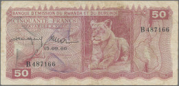 Rwanda-Burundi: Banque D'Émission Du Rwanda Et Du Burundi, Lot With 3 Banknotes, - Ruanda-Urundi