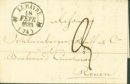 Lettre Avec échantillon De Tissus Seine Maritime CAD T12 Le Havre 18 FEV 1833 Pour Rouen Taxe Manuscrite 3 - 1801-1848: Precursors XIX