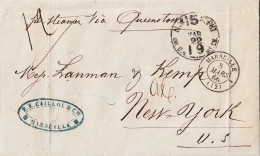 MTM146 - 1866 TRANSATLANTIC LETTER FRANCE TO USA Steamer AUSTRALASIA CUNARD - UNPAID - DEPRECIATED CURRENCY - Marcofilie