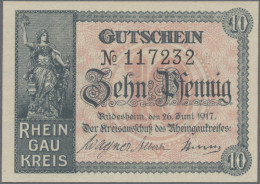 Deutschland - Notgeld - Hessen: Rüdesheim, Rheingaukreis, 10 Pf., KN 4 Mm Schwar - [11] Local Banknote Issues