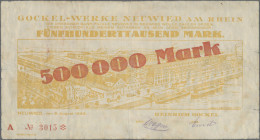 Deutschland - Notgeld - Rheinland: Neuwied, Gockel-Werke, 500 Tsd. Mark, 3.8.192 - [11] Emissions Locales