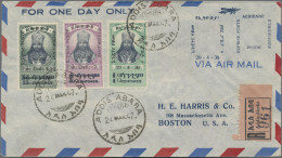 Ethiopia: 1947, Airmail Surcharges, Complete Set On Registered Airmail Cover Fro - Etiopía