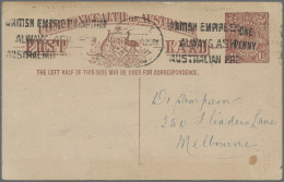 Australia - Postal Stationery: 1924, ONE/PENNY On 1 ½d Red-brown KGV Postcard Wi - Enteros Postales