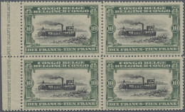 Belgian-Congo: 1910: 10 Fr. Block Of Four With Marginal Data Of The Printing Pla - Neufs