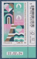 Paris 2024 Jeux Olympiques Texte écriture Dorée Tour Eiffel, Diverses Représentations Stylisés Neuf Gommé Daté 22.02.24 - Unused Stamps