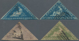 Cap Of Good Hope: 1853-64 Four Triangles Used, From 1d. To 1s., Various Printing - Cabo De Buena Esperanza (1853-1904)