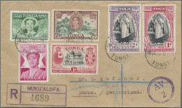 Tonga: 1953: Registered Airmail-Letter (blue K2 "AV 2") From Tonga To Bern. Sent - Tonga (...-1970)